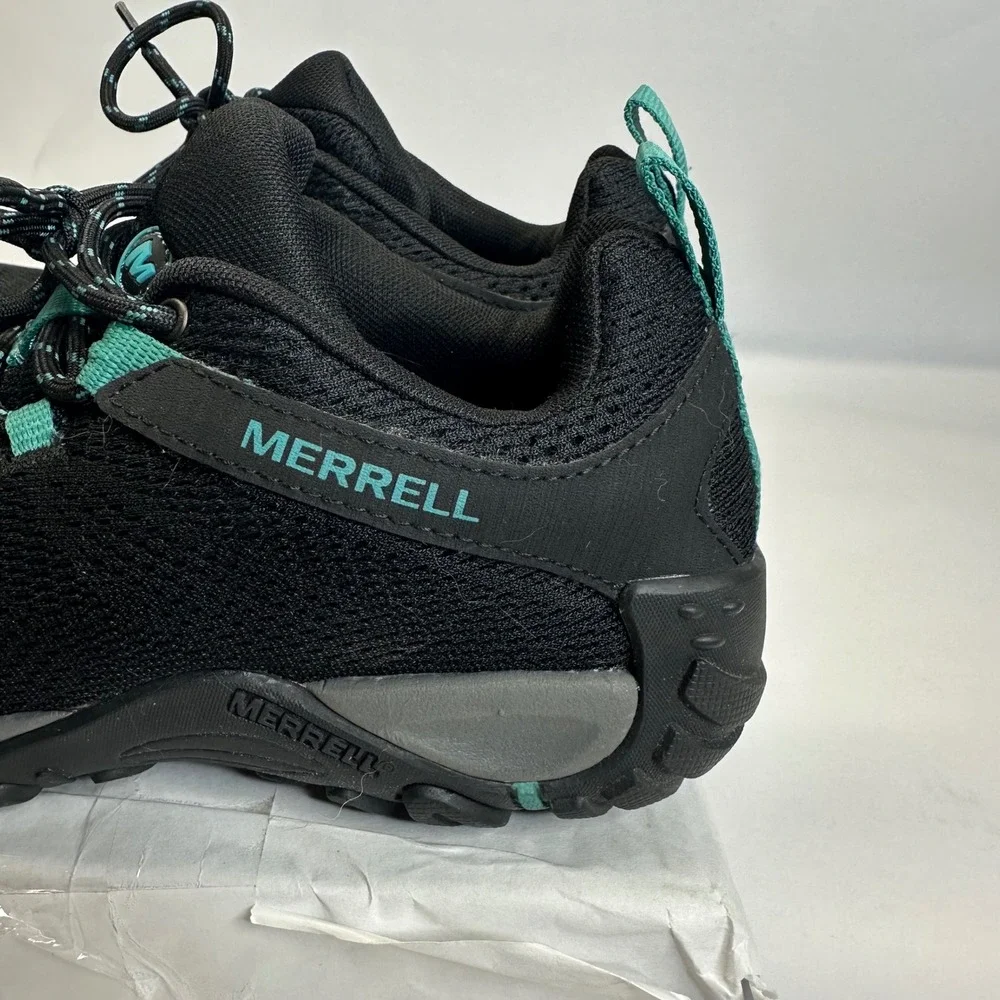 Merrell Mens Black Teal Mesh Low Top Hiking Trail Shoes Sneakers